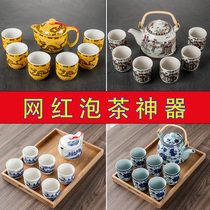 Hotel teapot ceramic large capacity cool kettle large blue and white porcelain cold kettle lifter bubble teapot home retro