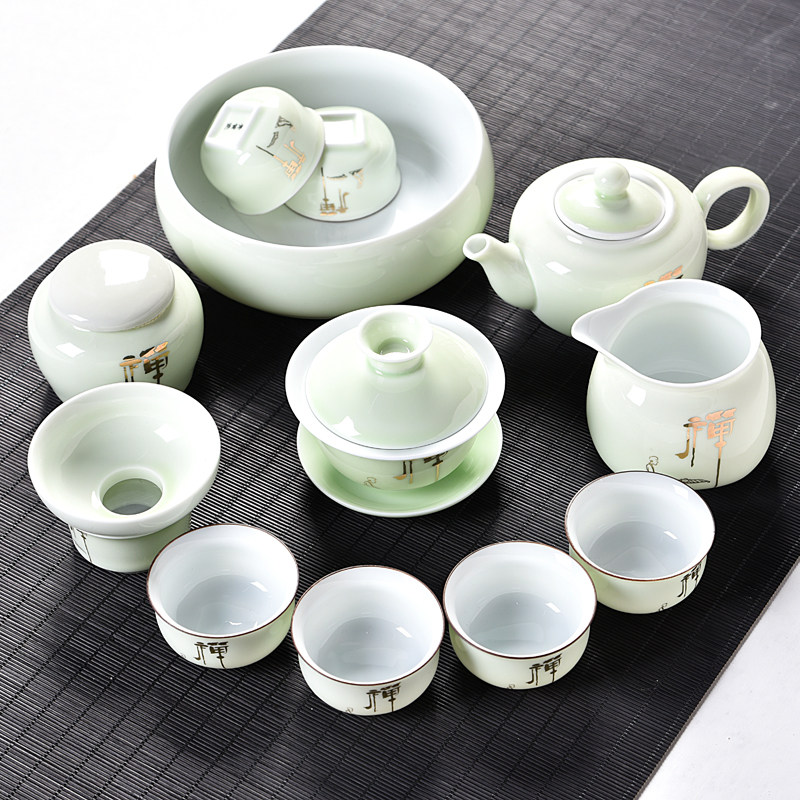 Kung Fu Tea Set Group Ceramic Cover Bowl Tea Cup Teapot Tea Sea Whole Set Tea Set Tea Green Porcelain Home