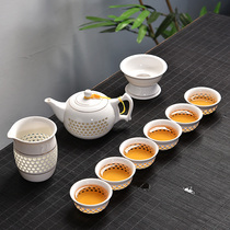 Creative home exquisite ceramic kung fu tea set tea tray bowl teapot tea cup simple tea breinner