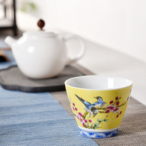 Kung Fu tea set ceramic tea cup hand painted pastel Master Cup Cup Single Cup vertical Cup grilled flower