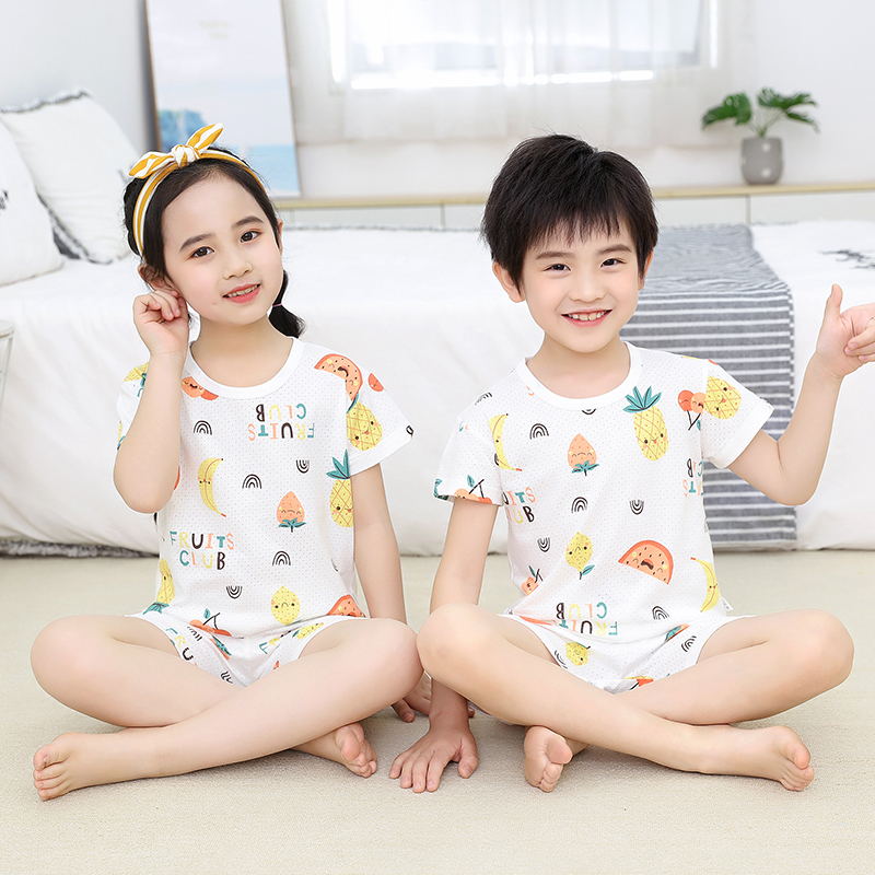 Children's short-sleeved suit boys cotton children's summer clothes girls clothes thin section boys and girls summer baby pajamas