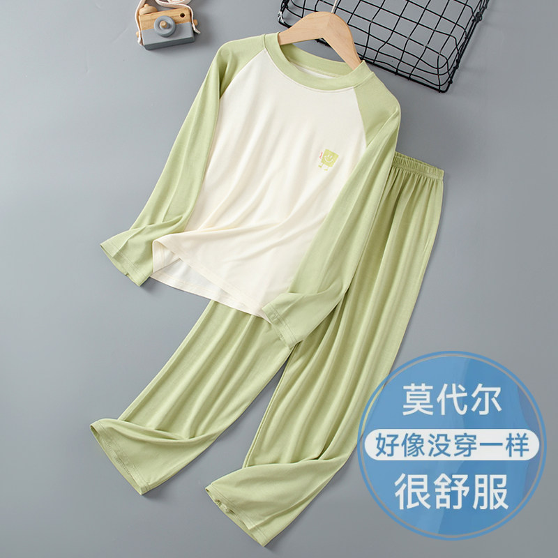 男の子用夏用パジャマ。モダール素材、長袖・長ズボン。年長のお子様向け。ゆったりとした室内着、冷房の効いた部屋着。