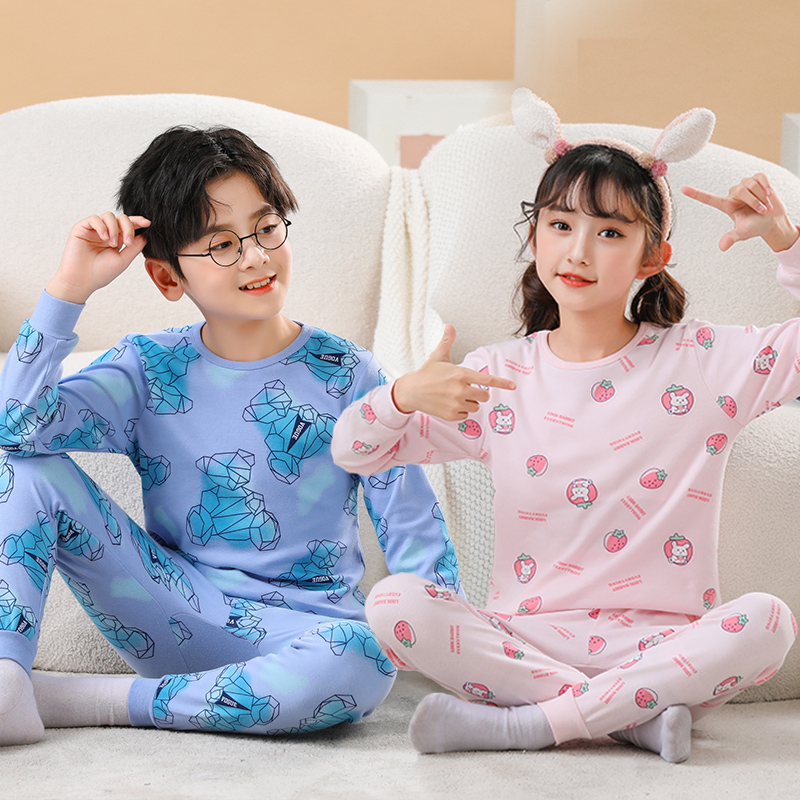 Girls' autumn clothes and long trousers set pure cotton children's linen cotton thermal underwear children's baby boys' shirts and underwear