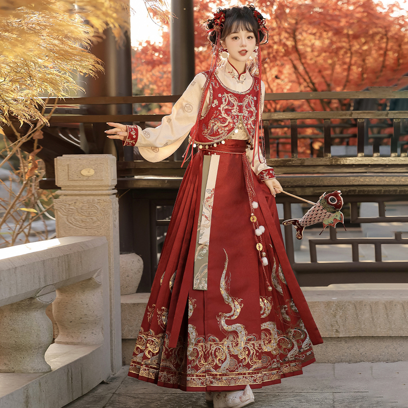 There Is a Prosperous and Everlasting Atmosphere in the Mist. Original Hanfu for Women, Winter Chinese Style New Year Outfit, Mamian Skirt and Coat Set There Is a Prosperous and Everlasting Atmosphere in the Mist. Original Hanfu for Women, Winter Chinese Style New Year Outfit, Mamian Skirt and Coat Set