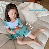 Maimai girl lace pajamas set baby home clothes two-piece shorts children sweet summer foreign atmosphere