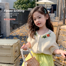 Childrens Girls Cardigan Spring 2022 New Korean Edition Kids Temperament Flower Small Clear Sweater Knitted Jacket