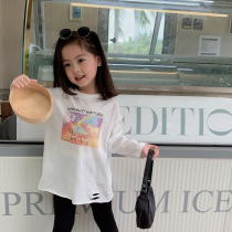 Mai Mai Qiu Girls Mid-length T-shirt Spring 2021 New Childrens Wear Long Sleeve Western Girls Joker Loose