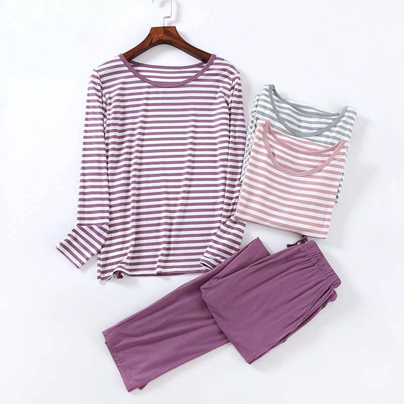 Modale Sleepwear Pants Sets Women's Summer Thin long sleeves Long pants large size Size Casual Loose summer Home clothes Two sets