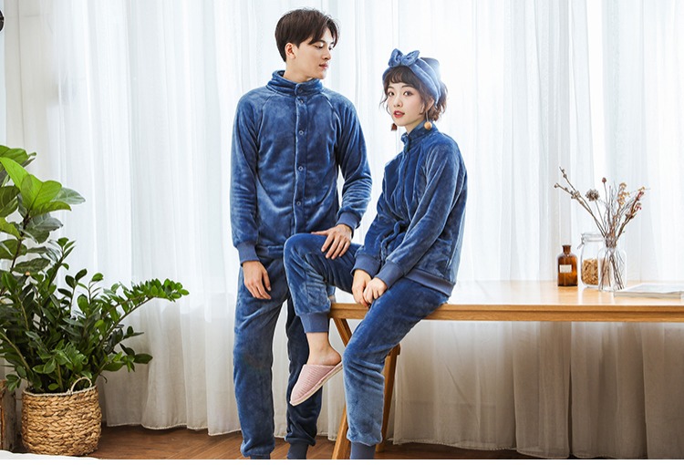 Cặp đôi đồ ngủ mùa thu đông nam nữ dày dễ thương dịch vụ nhà mùa đông flannel cổ cao tay áo dài quần ấm hai mảnh bộ đồ ngủ ngộ nghĩnh