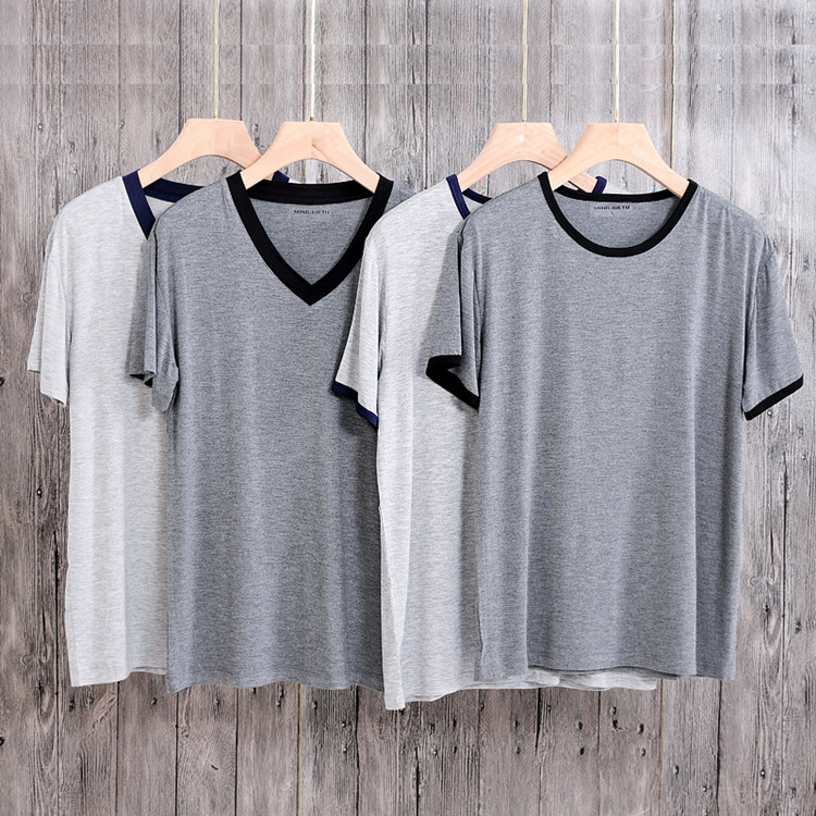 Summer pajamas men Ice Silk modal short-sleeved T-shirt stitching base shirt men's clothes half-sleeved tops home wear