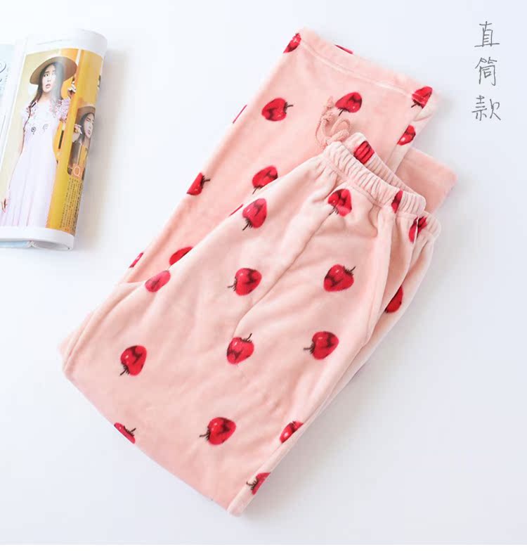 Mùa thu và mùa đông đồ ngủ flannel nữ dày ấm đảo nhung nhà quần thẳng đóng miệng chân gió quần quần quần lửng nữ