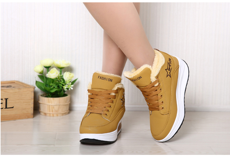 Giày mùa đông cộng với giày nhung rocking giày mùa đông nữ muffin platform giày có gót cao giày tuyết giày thể thao cotton nữ boot cao cổ nữ zara