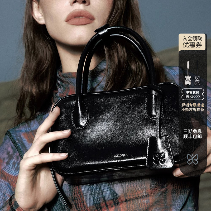 [セレブスタイル] VELLORA ボストンバッグ ワックスレザー トップレイヤー 牛革 ハンドバッグ ショルダー クロスボディバッグ