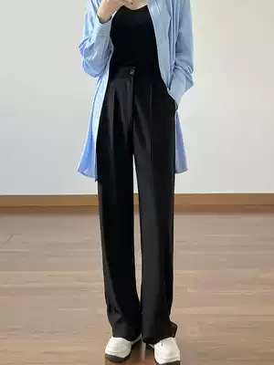 Black wide pants women's high waist drape feel 2021 new spring and autumn thin loose casual suit straight drumbed pants