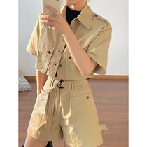 Desolate fashion slim work shorts professional suit female Xia ke salt sweet fried street waist shirt two-piece set