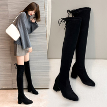 Genuine leather tip high heel Long boot female autumn winter 2021 new 100 hitch lap over knee high drum boot coarse heel elastic slim boot