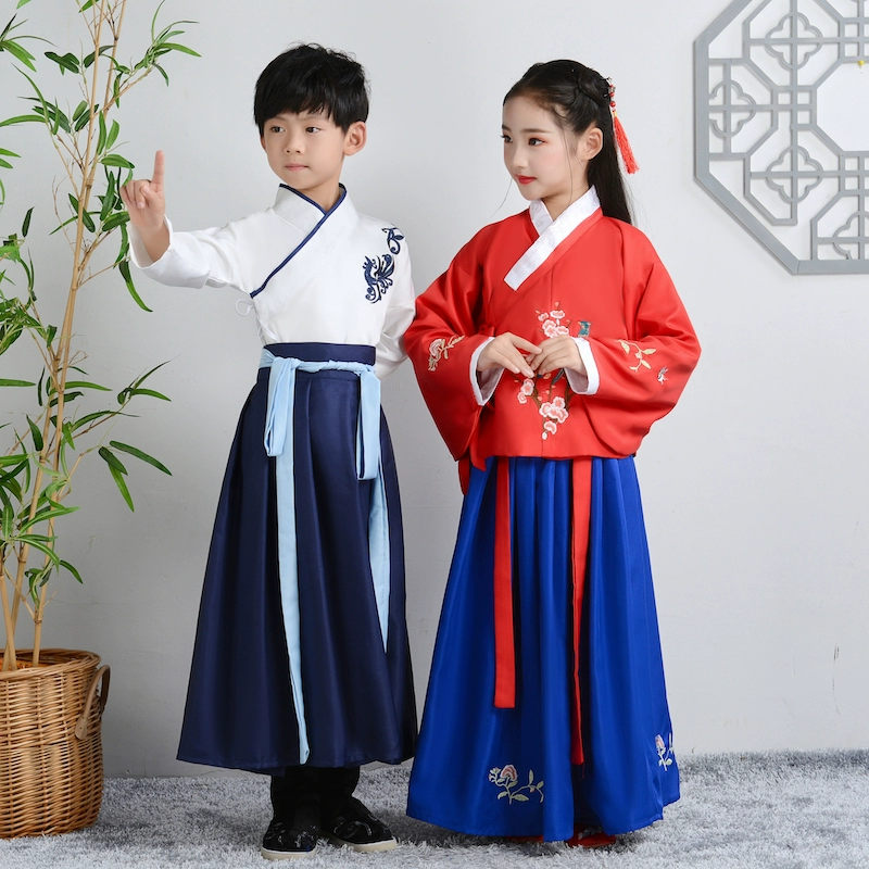 Trẻ em Hanfu Nam và Nữ Trang phục Trang phục Trẻ em Trang phục Phong cách Trung Quốc Bộ đồng phục trường Trung Quốc Quần áo biểu diễn Trung Quốc - Trang phục