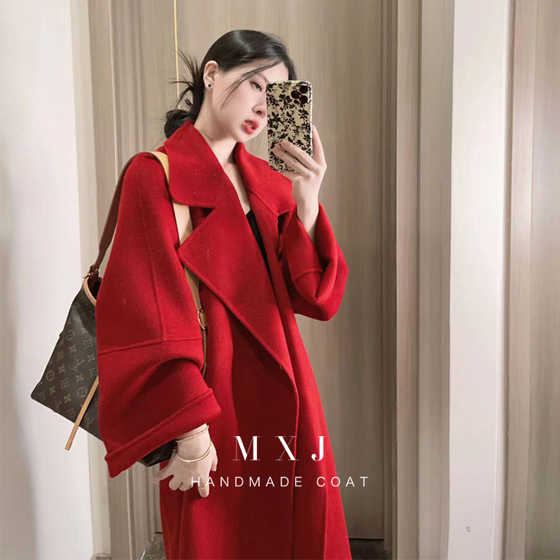 Meixiao Jiao【Jingchu】2025 Autumn Red Coat for Women, Wedding Bride Woolen Coat, Cashmere Mid-Length Style Meixiao Jiao【Jingchu】2025 Autumn Red Coat for Women, Wedding Bride Woolen Coat, Cashmere Mid-Length Style