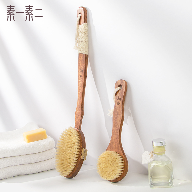 Long-Handled Bath Brush with Soft Bristles, Boar Bristle Back Scrubber, Bath Towel, Dry Brushing Tool, Back Brush