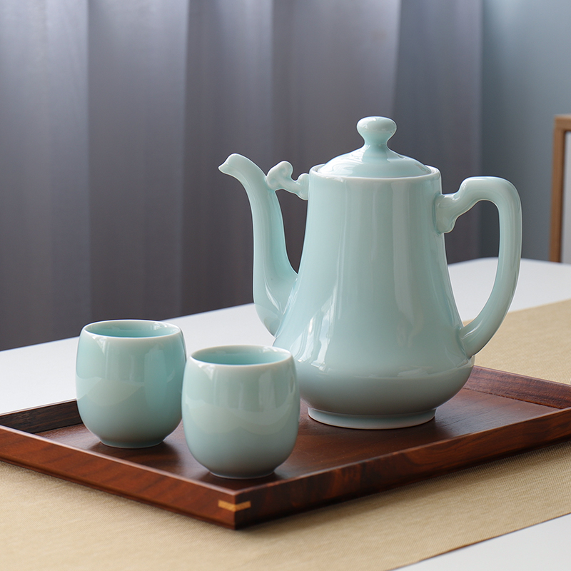 Chinese ceramic teapot home big blue porcelain large capacity 1 liter L tea cool and cold kettle water cup suit