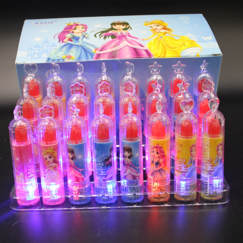 Affordable Cute Princess Flashing Rotating Lipstick Candy Creative Candy Cute Colored Candy Box of 24 Pieces