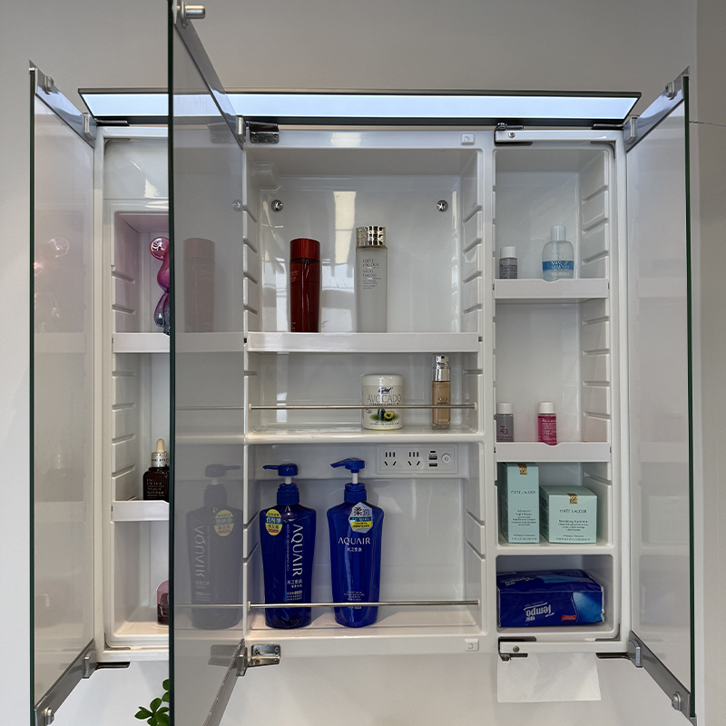 Japanese-Style Resin Mirror Cabinet Smart 70% off Stackable Adjustable Shelves Bathroom Mirror Cabinet Storage Makeup Mirror with Lighting