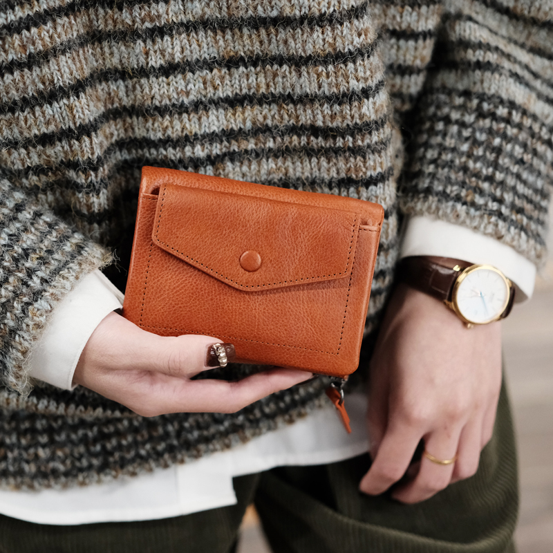 Onigumi Vegetable-Tanned First-Layer Cowhide Japanese-Style Soft Leather High-Value Small Wallet for Women 2024 New Short Zipper Wallet