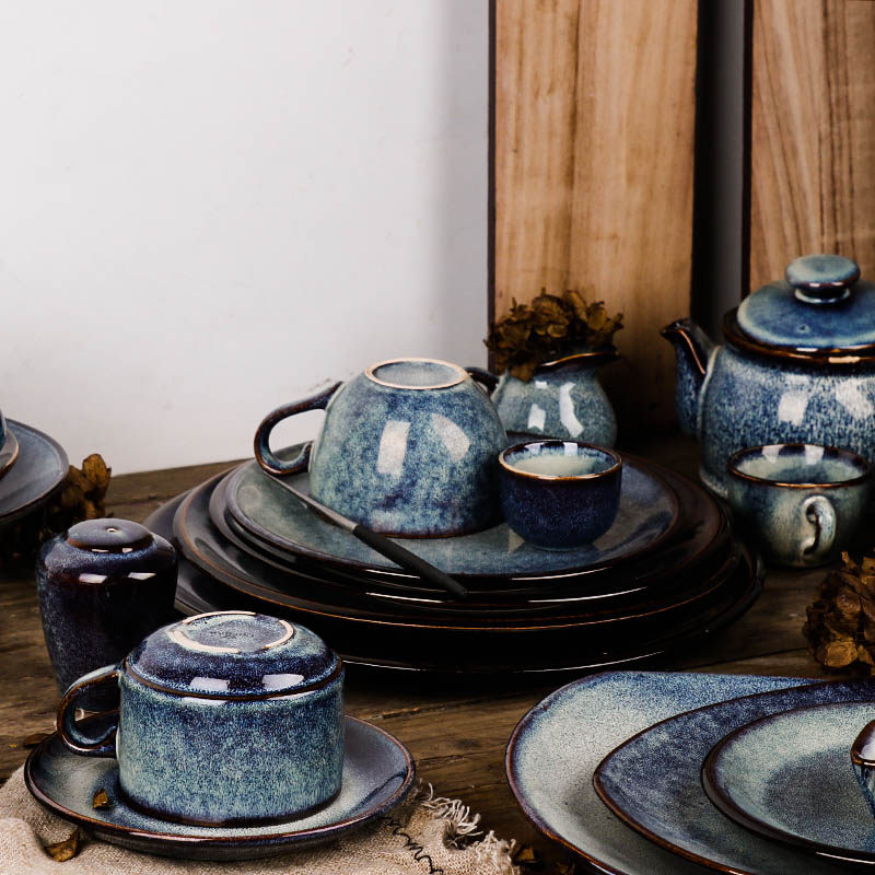 Creative gradient color ceramic plate home breakfast milk cup western restaurant steak plate sushi snack plate eating bowl