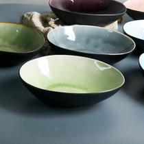 Creative Japanese water drop-shaped ice crack glaze ceramic bowl Household personality salad bowl soup noodle bowl Dessert dessert bowl tableware