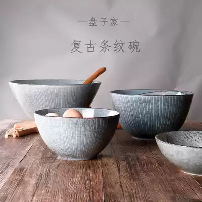 Creative retro shaped ceramic bowl personalized line large capacity household vegetable bowl salad bowl soup noodle bowl tableware