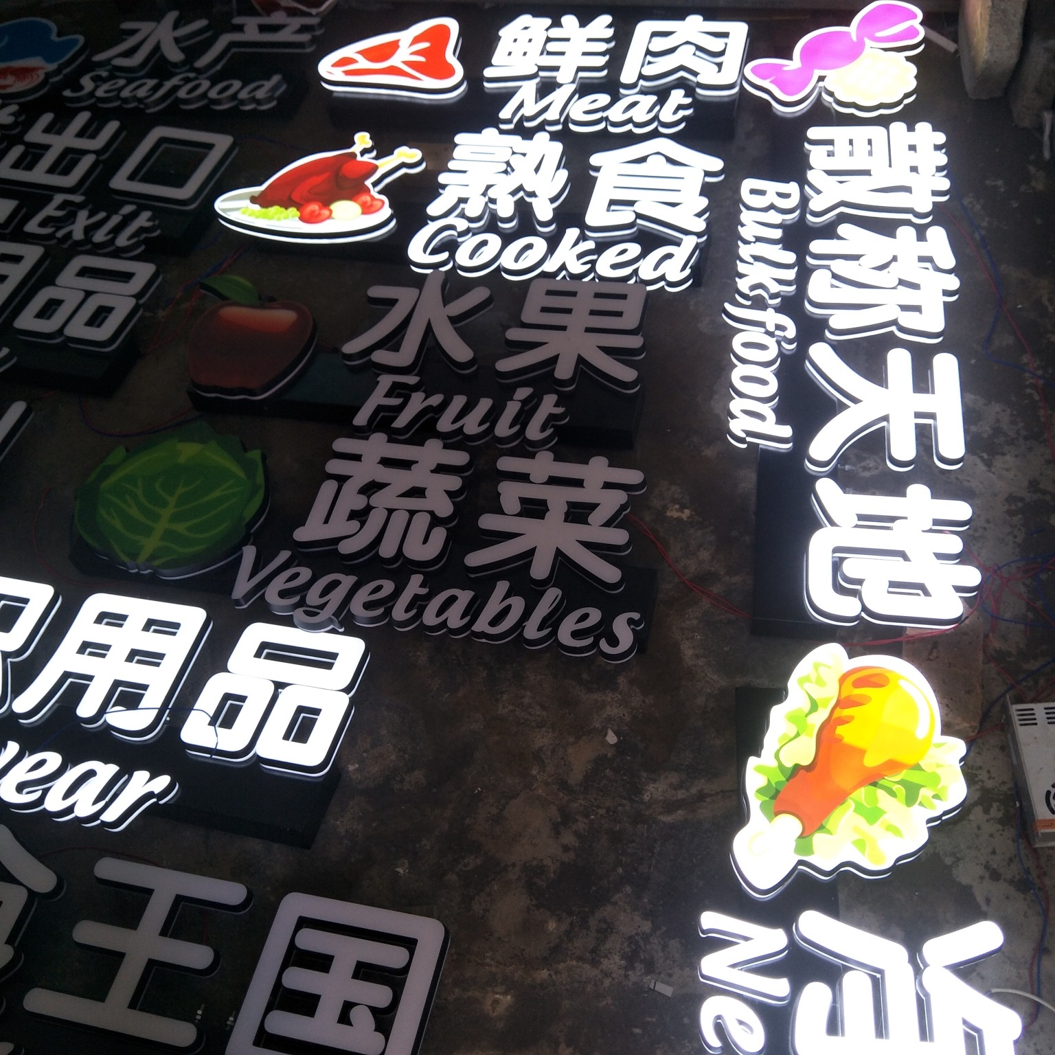 Supermarket Collection Silver Counter Pendant Light Box Area Classification Signs Custom Mall Hanging Lintel Resin Character Luminous Character Production