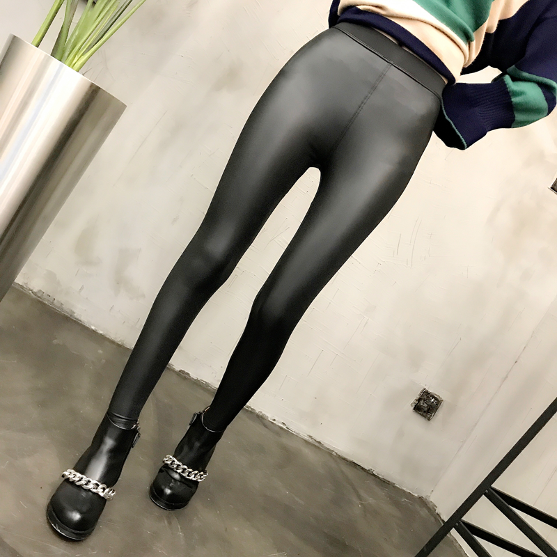 pu皮裤女2017秋冬新款外穿松紧高腰修身打底裤显瘦长裤加绒小脚裤