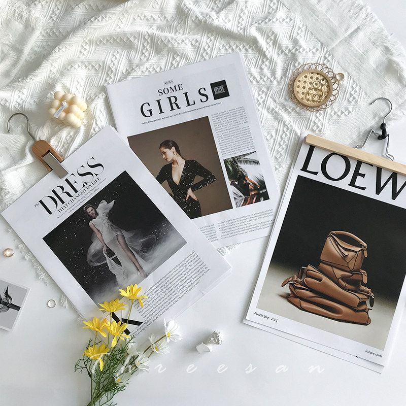 Vintage English newspaper ins wind photo props ornament magazine net Red jewelry decorative photography props background cloth