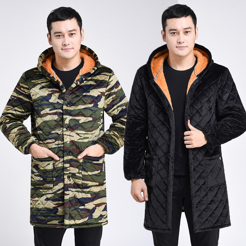 Men's Thickened Mid-Length Cotton Coat for Outerwear, Women's Three-Layer Thickened Crystal Velvet Top, Loose and Warm Clothing Men's Thickened Mid-Length Cotton Coat for Outerwear, Women's Three-Layer Thickened Crystal Velvet Top, Loose and Warm Clothing