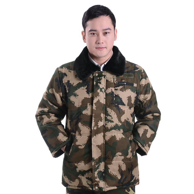 Đàn ông trung niên mặc áo khoác dày bằng vải bông mùa đông cộng với áo khoác cotton nhung cũ ngụy trang lỏng lẻo tool dụng cụ ngoài trời áo khoác bomber