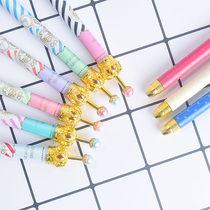 Lady temperament gel pen golden pearl crown ballpoint pen automatic pencil black 0 5mm random