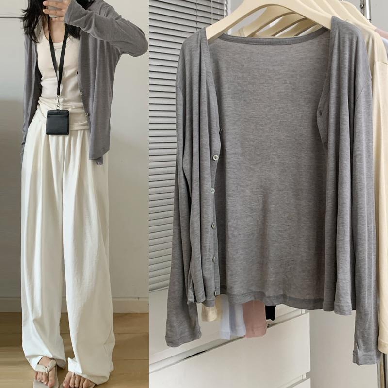[Wool Tencel] Outerwear Cardigan for Spring and Summer, Lyocell Sun Protection Cover-Up, Knitted Jacket, Air Conditioning Shirt Top