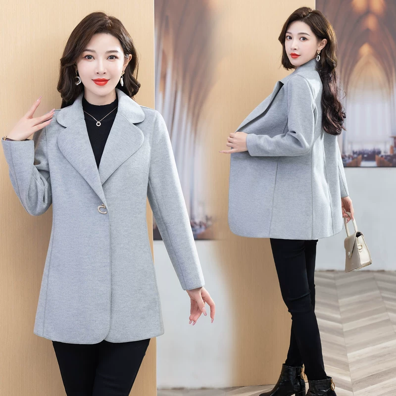 Демисезонная двусторонняя кашемировая шерстяная куртка из двойной пряжи, шерстяное пальто, коллекция 2023 года