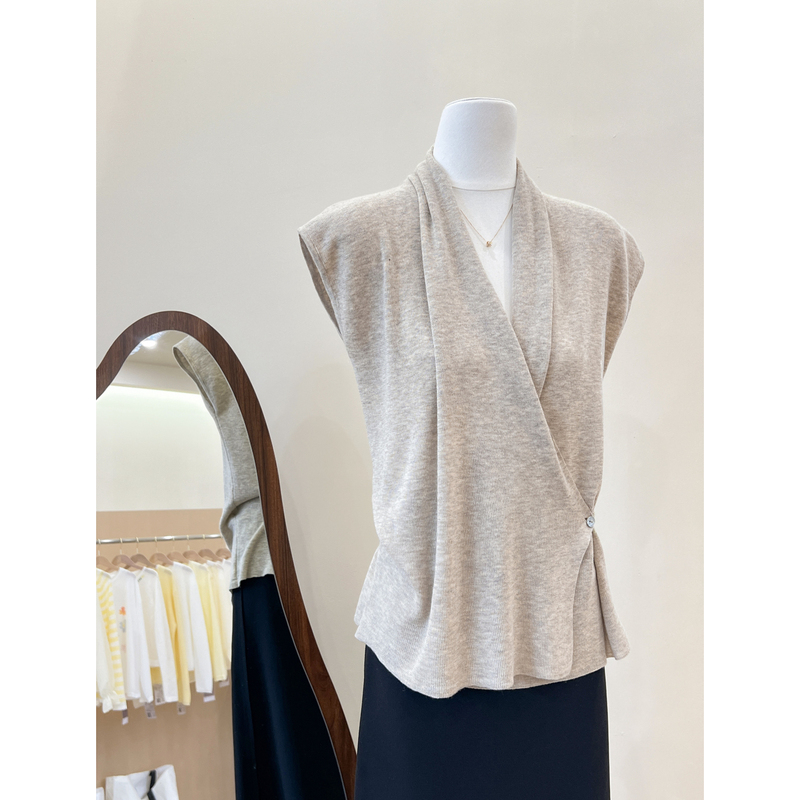 French-Style High-End Cross V-Neck Sleeveless Knit Top for Women, Unique and Beautiful for Summer, Super Flattering and Slimming