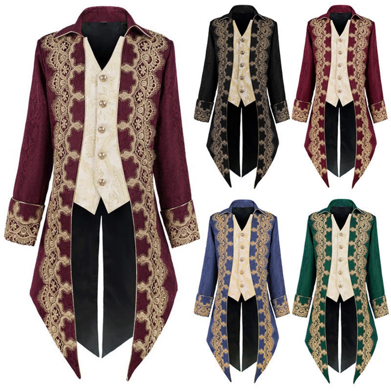 British Style Palace Tailcoat Medieval Suit Jacket Mid-Length Trench Coat Punk King Prince Cosplay Costume