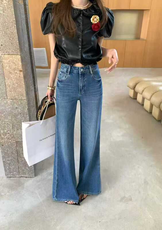 High-Quality Retro Blue Low-Waisted Micro-Flared Women's 2026 New Trousers Palace Jeans 93399
