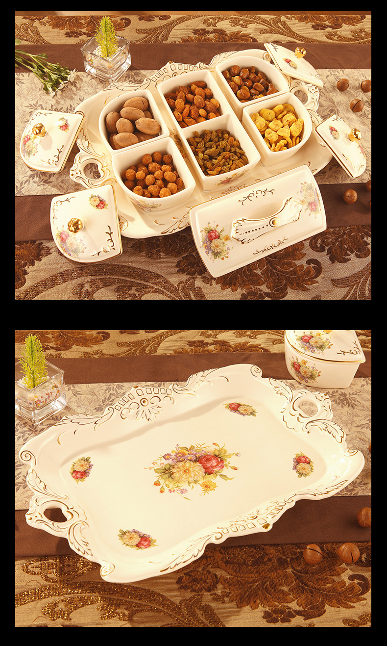 Europe type dry fruit tray dried fruit box frame with cover creative ceramic bowl sitting room candy box of candy plate of Chinese New Year the Spring Festival