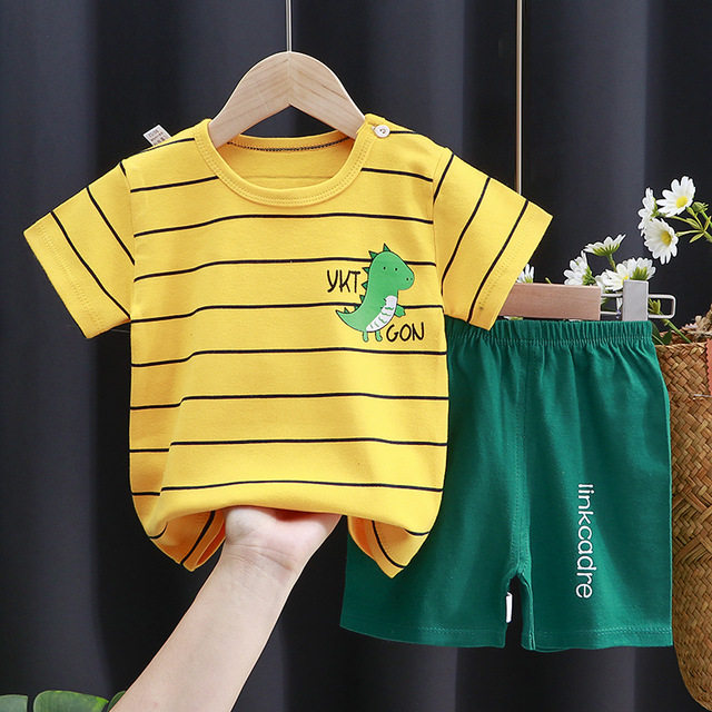 Children's short-sleeved suit pure cotton summer clothes 2024 new boys and girls shorts baby baby clothes Korean style children's clothing