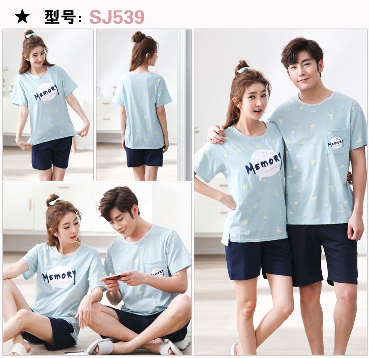 Thời trang mặc mùa hè cotton couple đồ ngủ kích thước lớn nam giới và phụ nữ ngắn tay áo phù hợp với Hàn Quốc phiên bản của bông dịch vụ nhà đồ ngủ