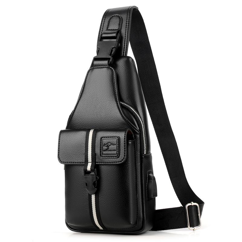 Men's chest bag Male Han version Single shoulder bag bursting with diagonal satchel soft leather bag Waterproof Casual Chest front Shoulder Bag