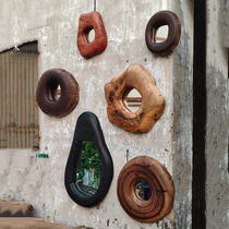 At half past ten wooden magic mirror living room wabi-sabi style solid wood makeup mirror Internet celebrity special-shaped decorative mirror art furniture