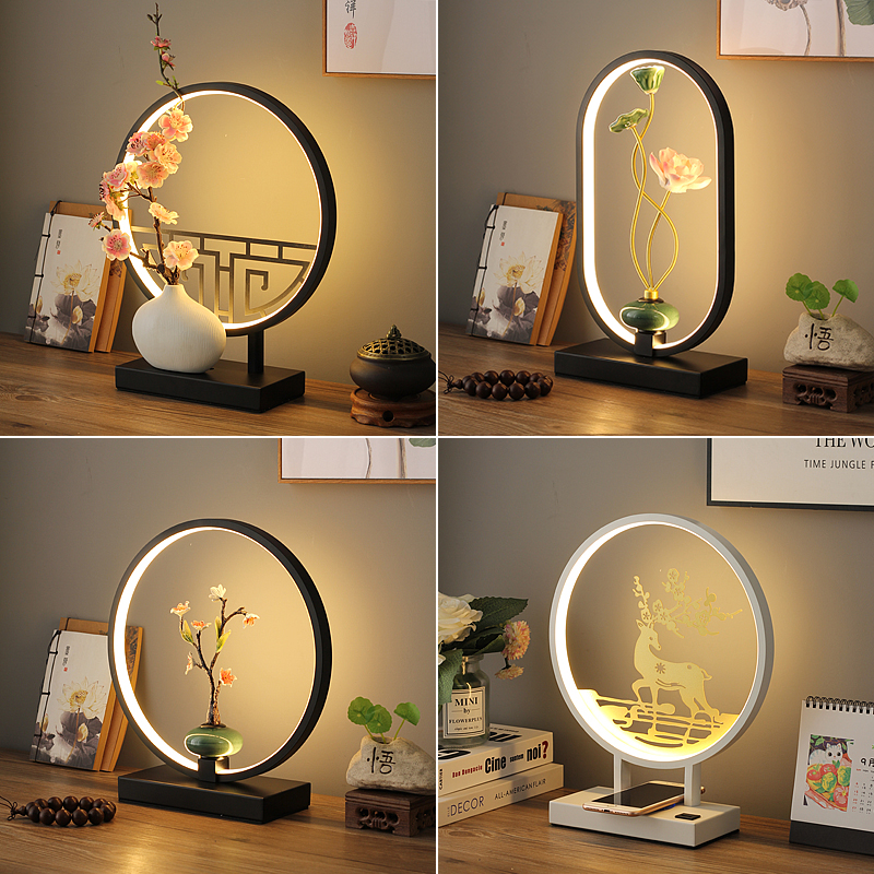 Creative art Chinese table lamp bedroom ins girl bedside lamp romantic warm ornament touch remote control personality lamp