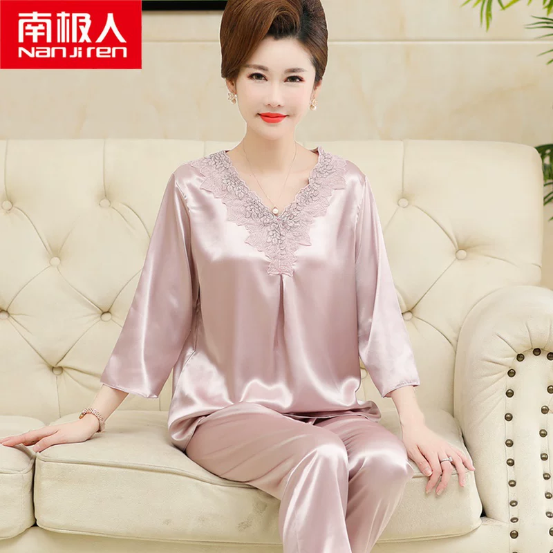Silk pijama, summer thin long-sleeve, set, plus size