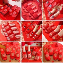 Wedding slippers festive red pair wedding wedding supplies dowry indoor newlyweds cotton slippers Spring Summer