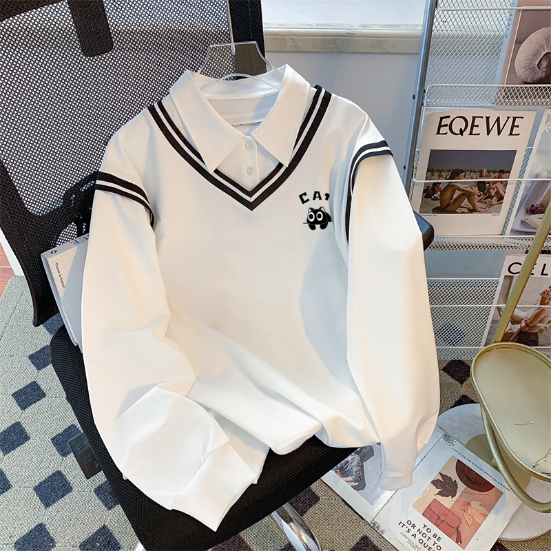Clearance Sale~ Cut-Label Surplus Items, Bargain Designer Niche Faux Two-Piece Polo Collar Sweatshirt for Men and Women, Couple Wear ins Clearance Sale~ Cut-Label Surplus Items, Bargain Designer Niche Faux Two-Piece Polo Collar Sweatshirt for Men and Women, Couple Wear ins